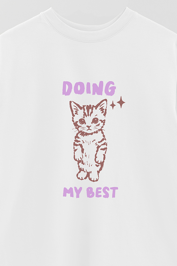 REMERA OVER ESTAMPADA CAT DOING MY BEST