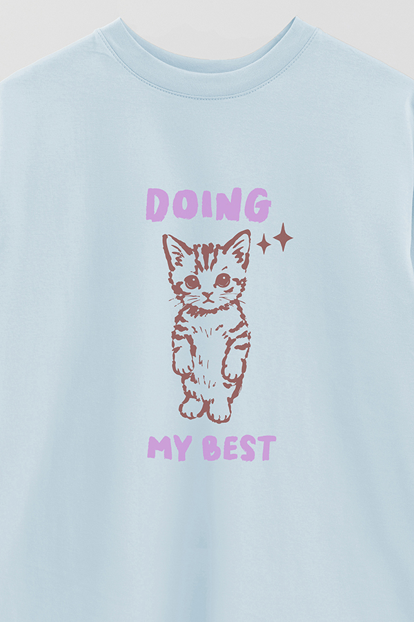 REMERA OVER ESTAMPADA CAT DOING MY BEST