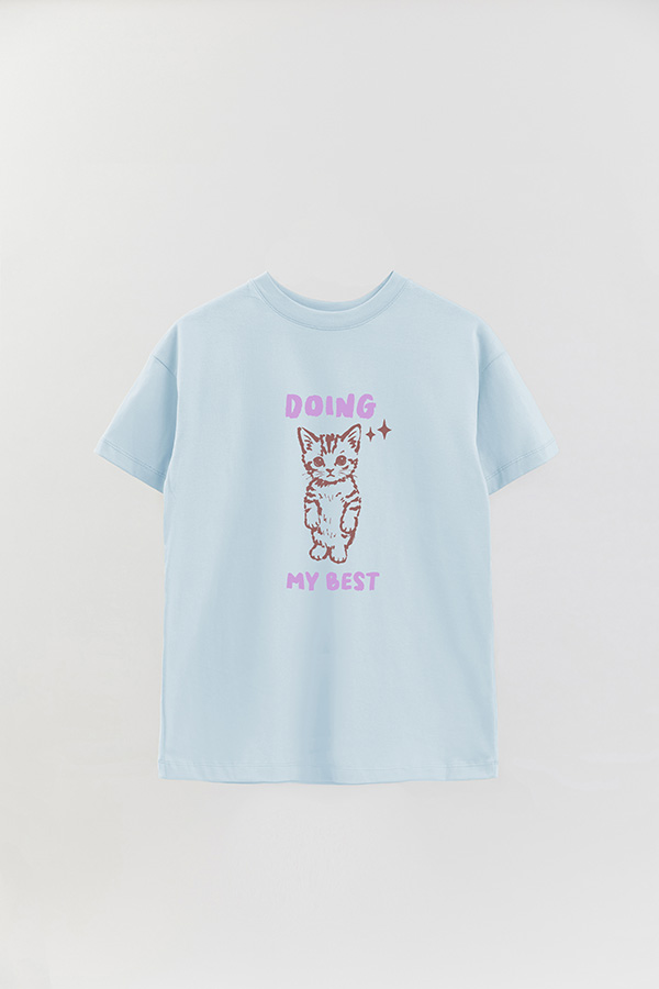 REMERA OVER ESTAMPADA CAT DOING MY BEST