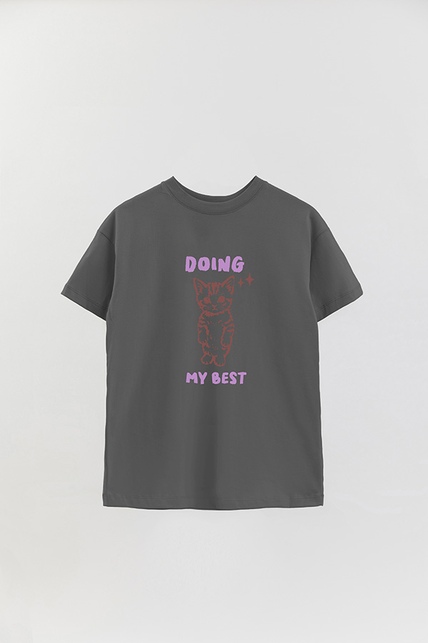 REMERA OVER ESTAMPADA CAT DOING MY BEST