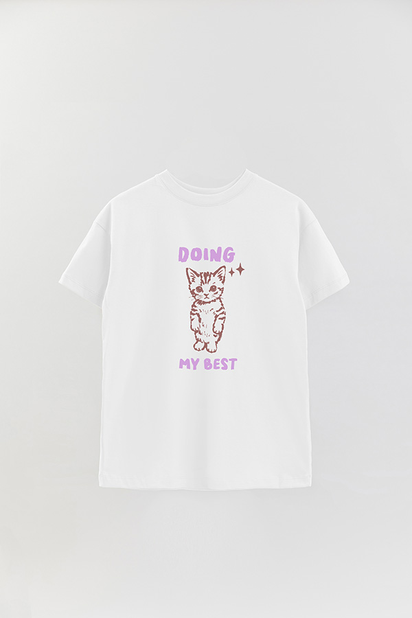 REMERA OVER ESTAMPADA CAT DOING MY BEST
