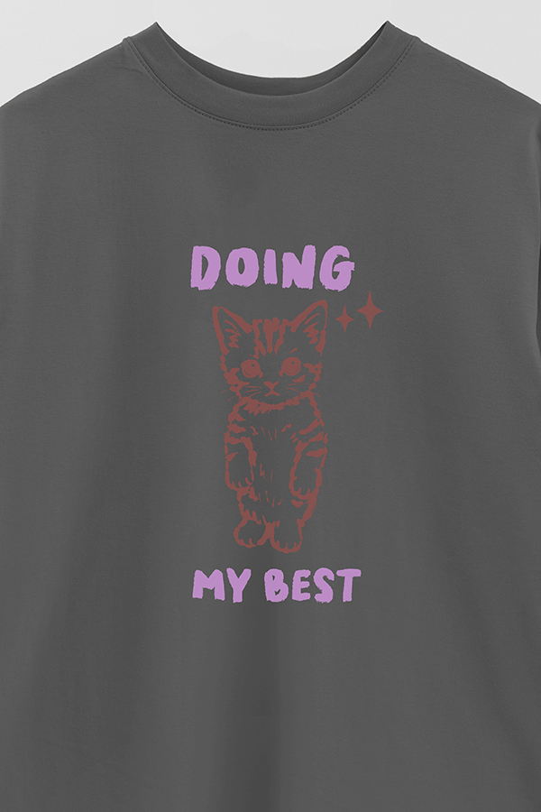 REMERA OVER ESTAMPADA CAT DOING MY BEST