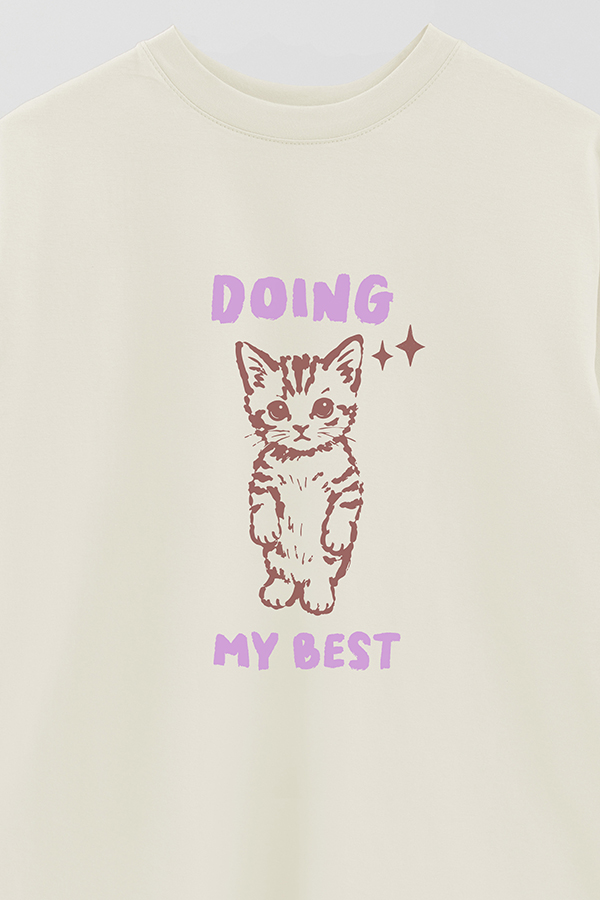 REMERA OVER ESTAMPADA CAT DOING MY BEST