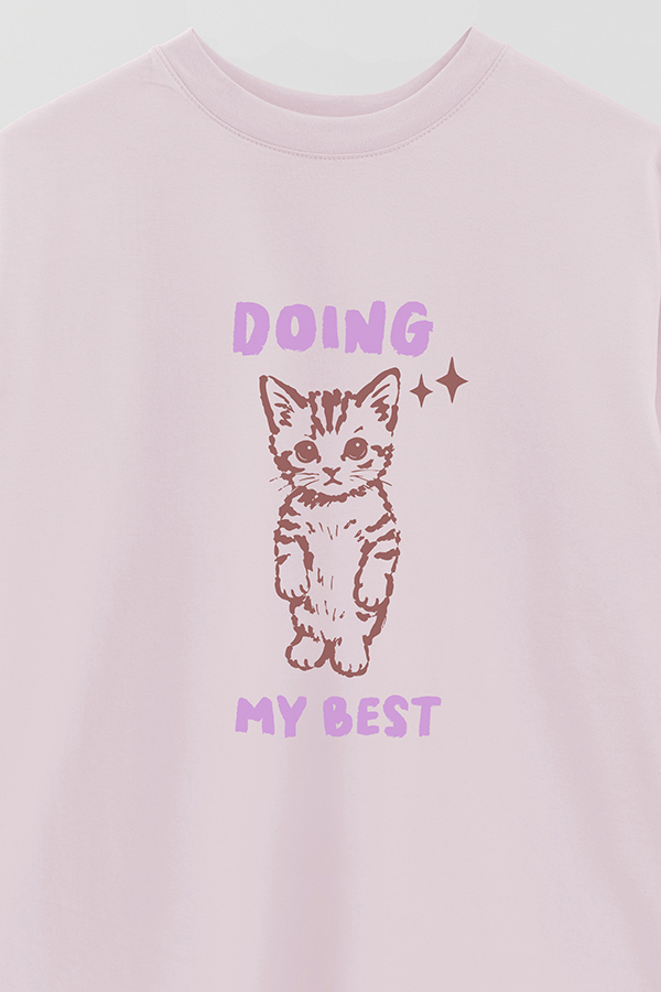 REMERA OVER ESTAMPADA CAT DOING MY BEST