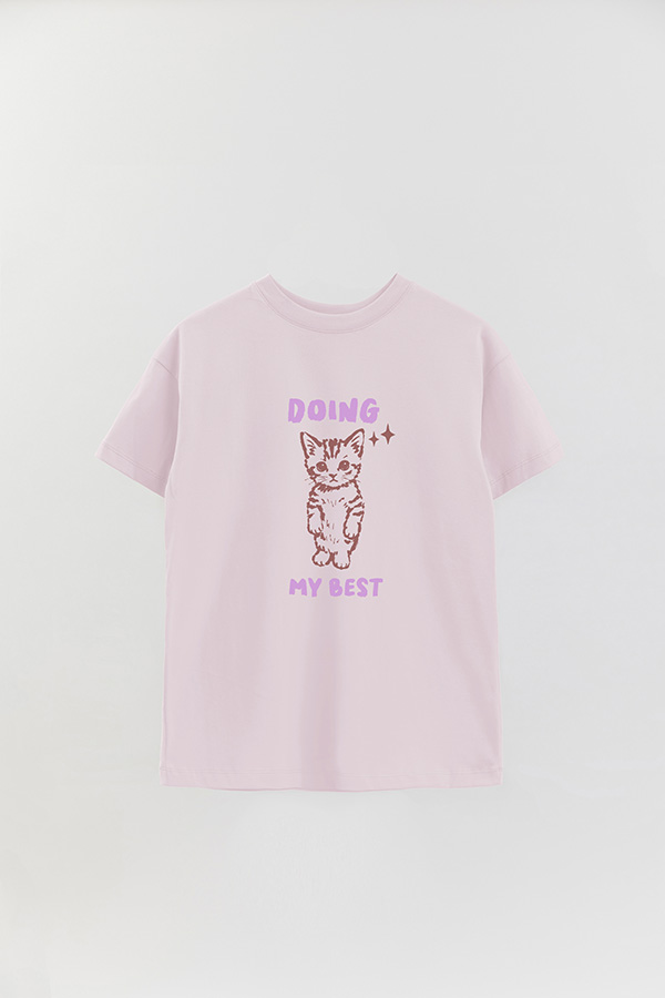 REMERA OVER ESTAMPADA CAT DOING MY BEST