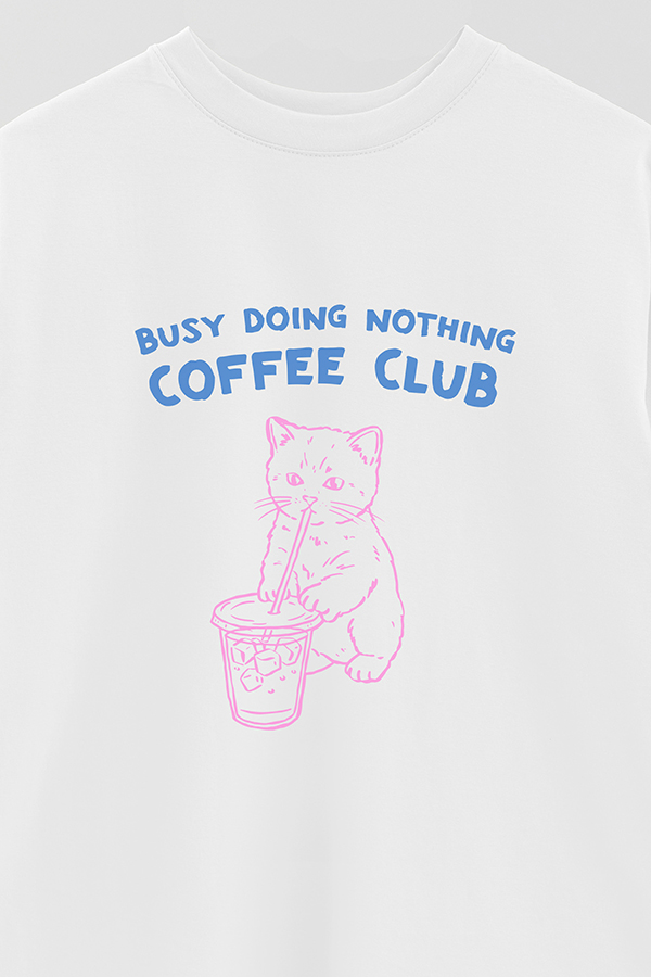 REMERA OVER ESTAMPADA CAT COFFEE CLUB