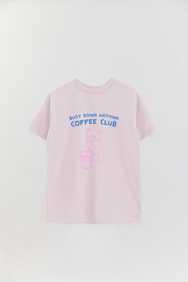 REMERA OVER ESTAMPADA CAT COFFEE CLUB