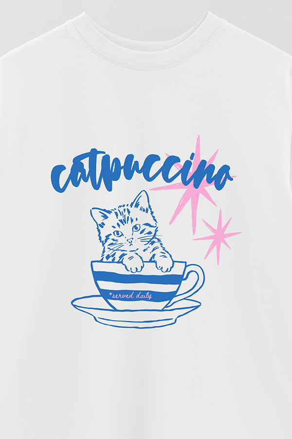 REMERA OVER ESTAMPADA CAT CATPUCCINO