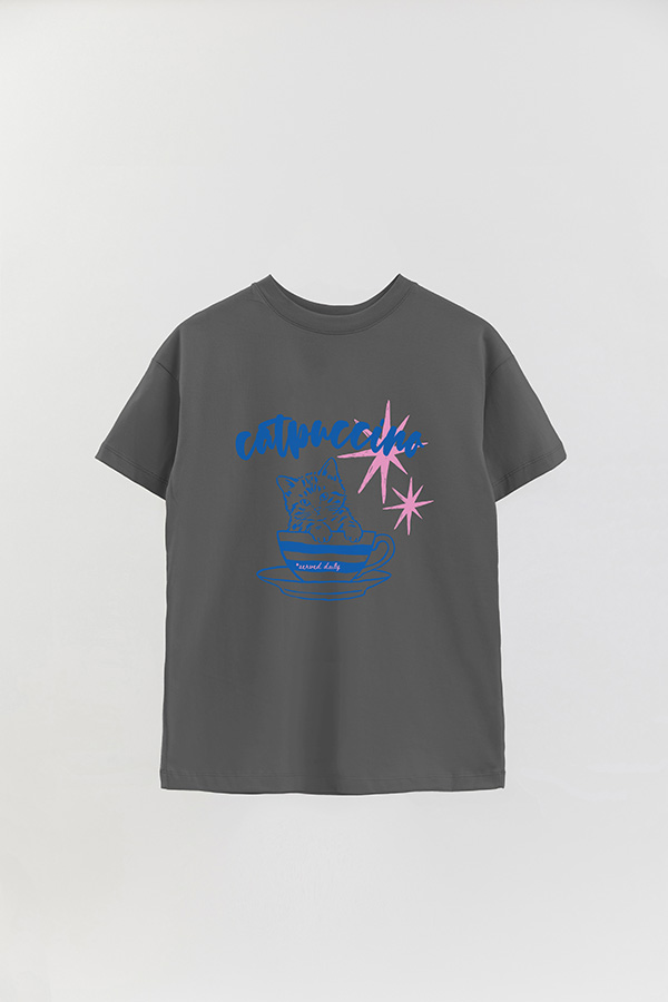 REMERA OVER ESTAMPADA CAT CATPUCCINO