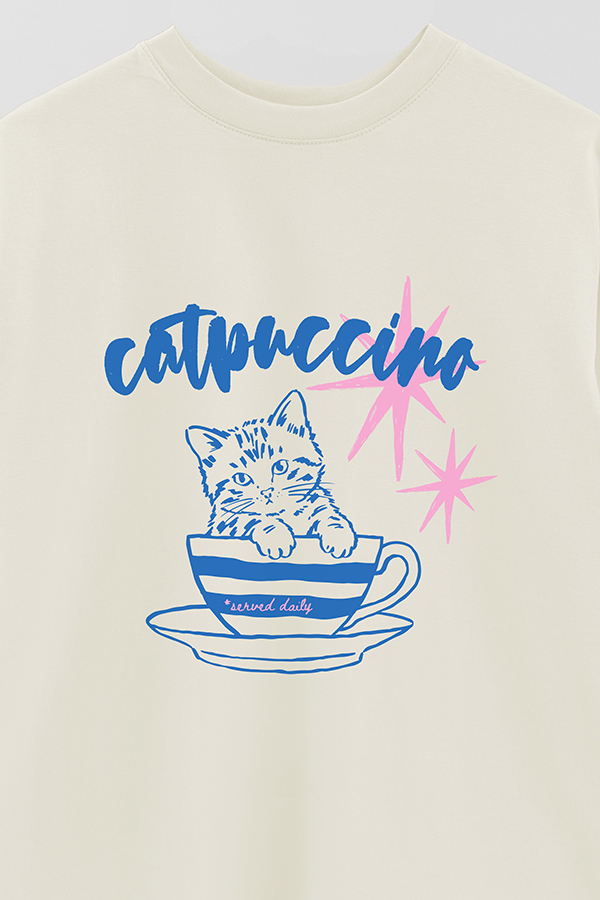 REMERA OVER ESTAMPADA CAT CATPUCCINO