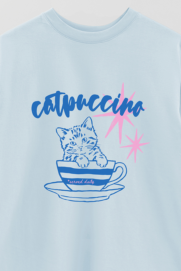 REMERA OVER ESTAMPADA CAT CATPUCCINO