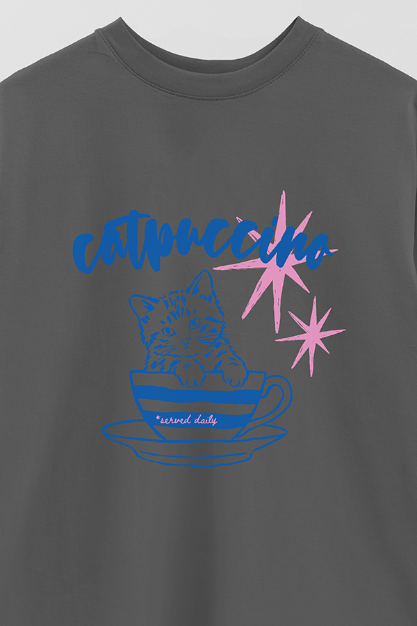 REMERA OVER ESTAMPADA CAT CATPUCCINO