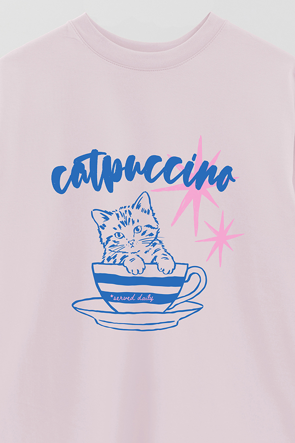 REMERA OVER ESTAMPADA CAT CATPUCCINO