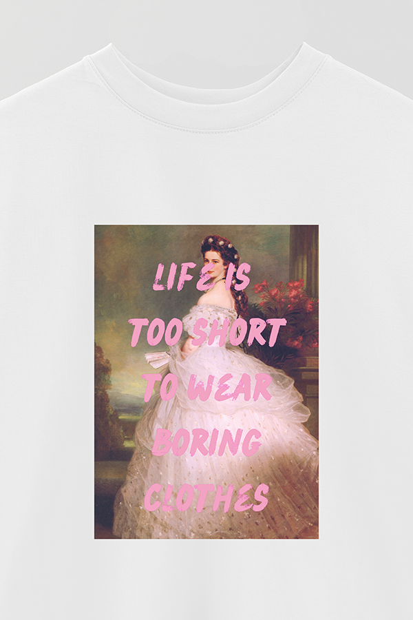 REMERA OVER ESTAMPADA ART COLLECTION 78 LIFE IS TOO SHORT