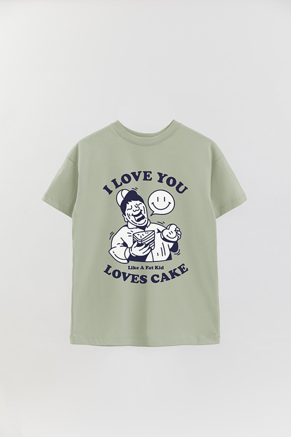 REMERA OVER ESTAMPADA GR I LOVE YOU LIKE A FAT KID LIKES CAKE