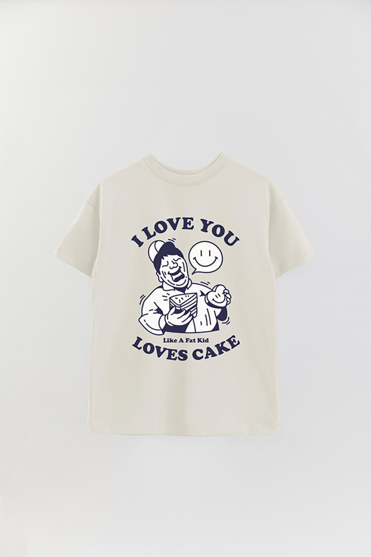 REMERA OVER ESTAMPADA GR I LOVE YOU LIKE A FAT KID LIKES CAKE