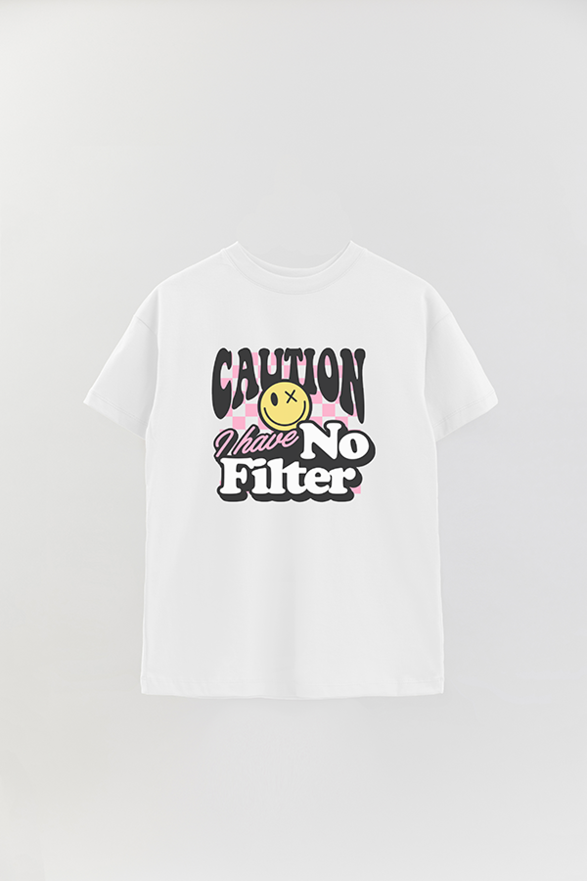 REMERA OVER ESTAMPADA LV5 CAUTION I HAVE NO FILTER