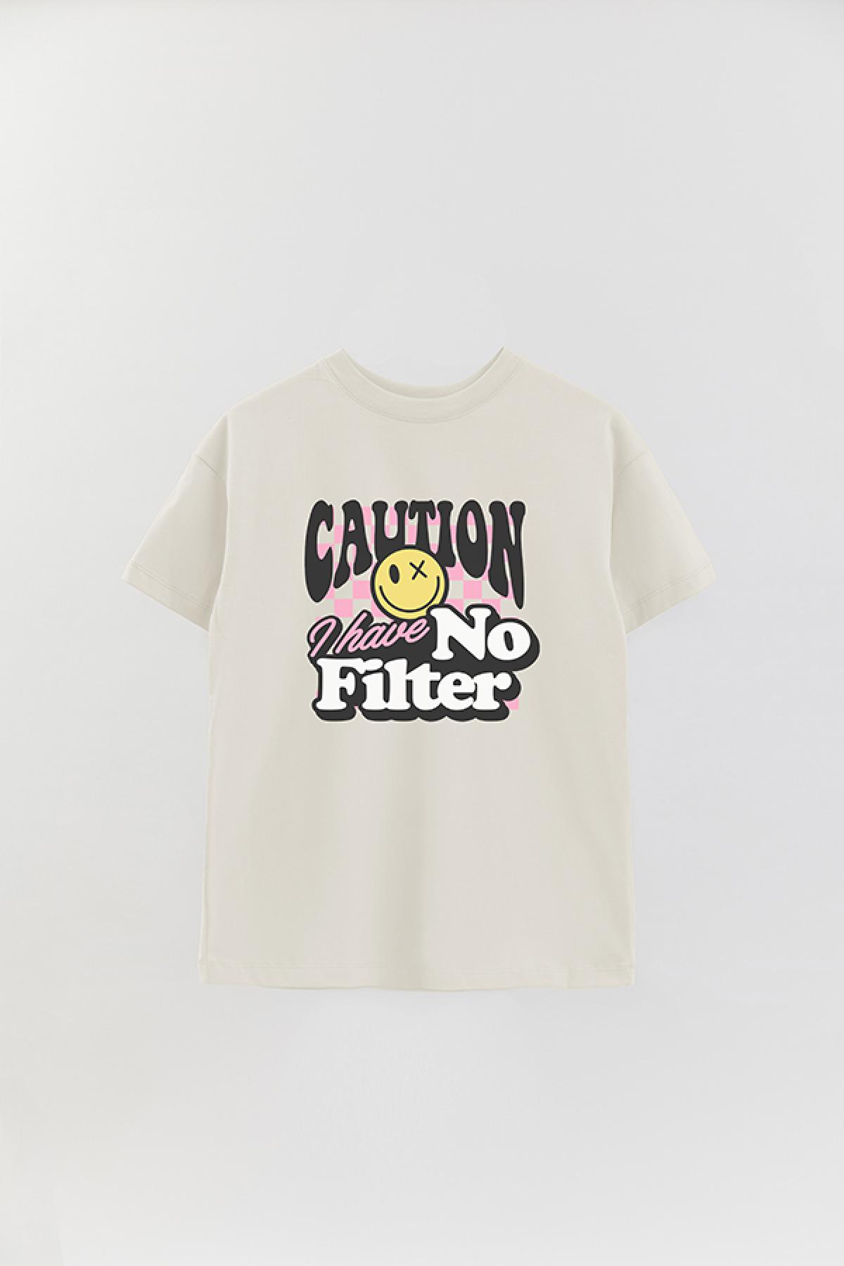 REMERA OVER ESTAMPADA LV5 CAUTION I HAVE NO FILTER