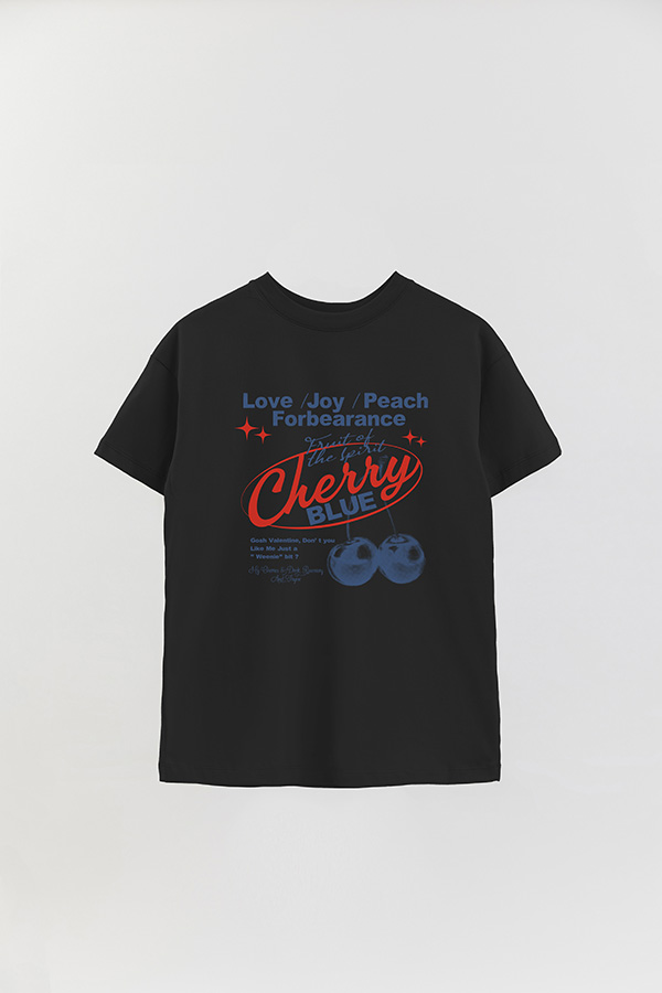 REMERA OVER ESTAMPADA CHERRY BLUE