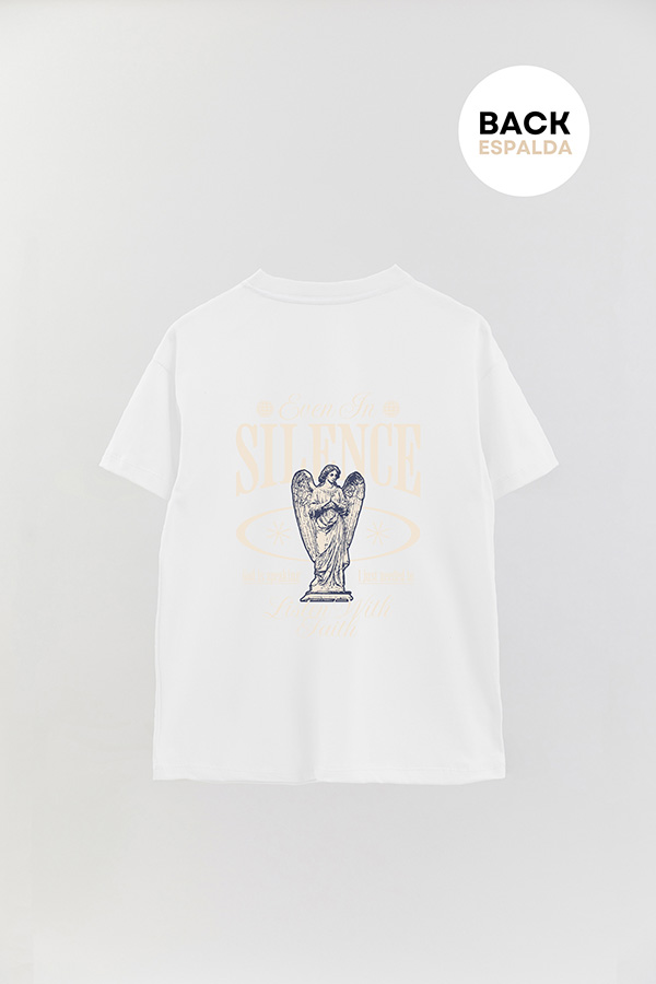 REMERA OVER ESTAMPADA UNISEX ESPALDA SILENCE