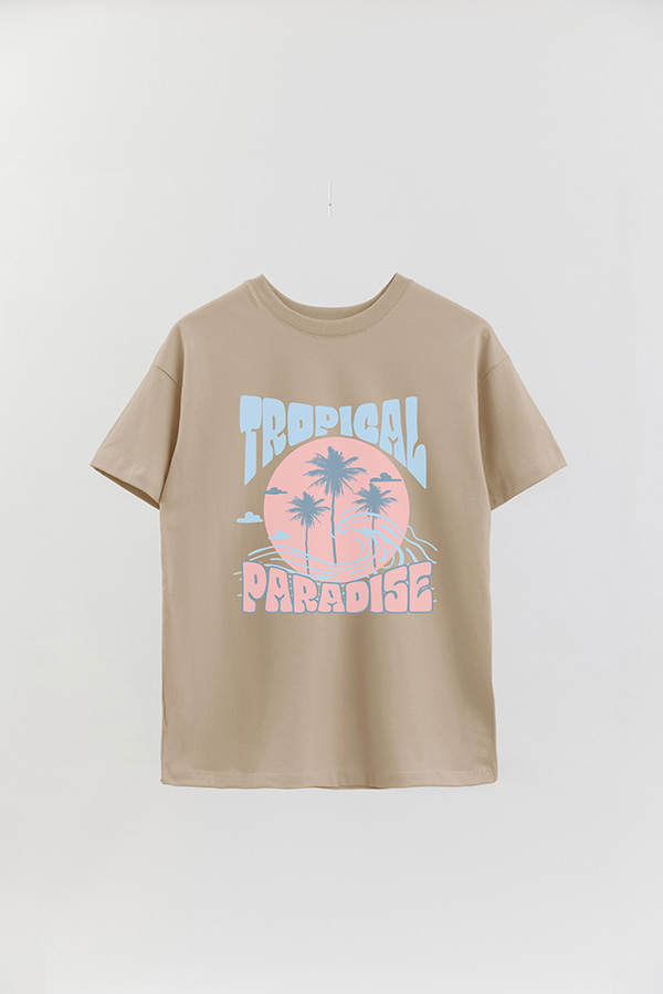 REMERA OVER ESTAMPADA TROPICAL PARADISE PASTEL
