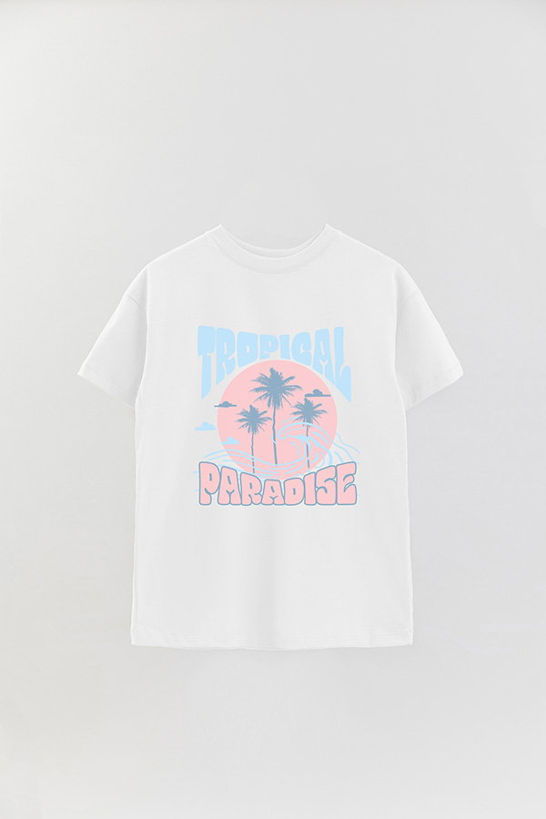 REMERA OVER ESTAMPADA TROPICAL PARADISE PASTEL
