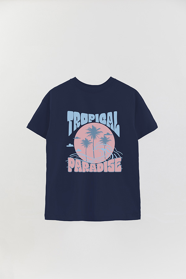 REMERA OVER ESTAMPADA TROPICAL PARADISE PASTEL