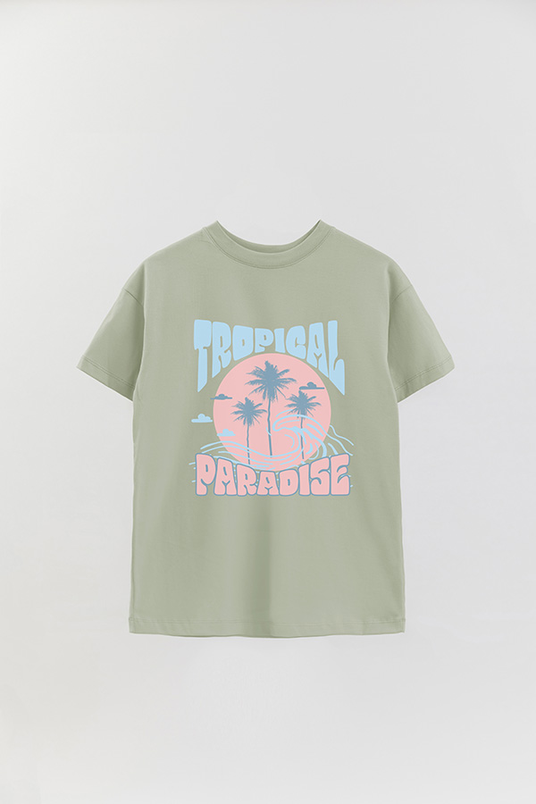 REMERA OVER ESTAMPADA TROPICAL PARADISE PASTEL