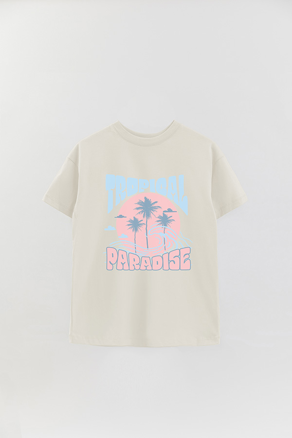 REMERA OVER ESTAMPADA TROPICAL PARADISE PASTEL