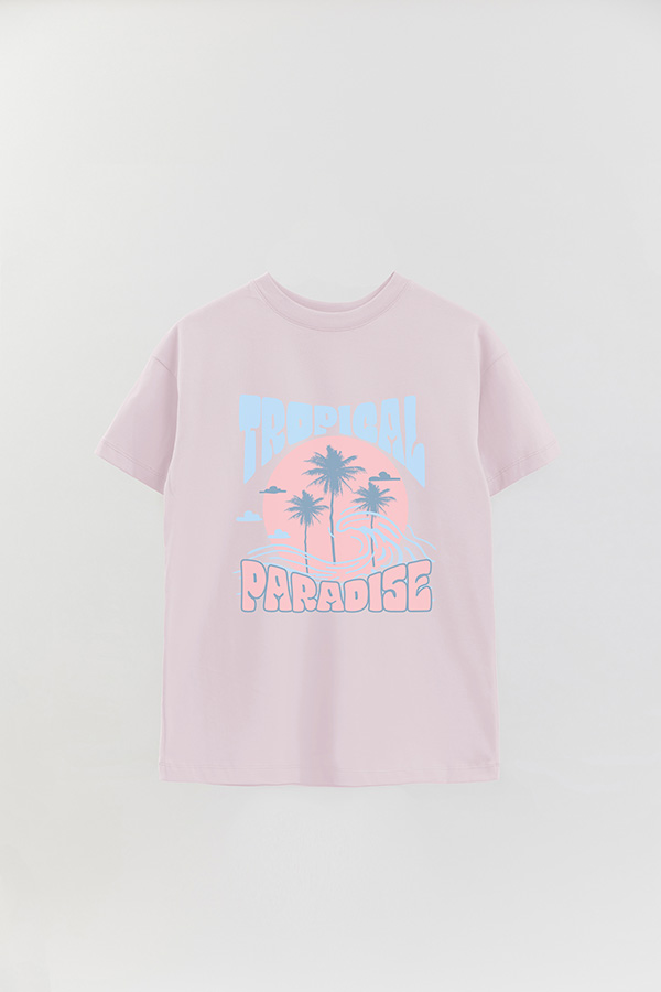 REMERA OVER ESTAMPADA TROPICAL PARADISE PASTEL