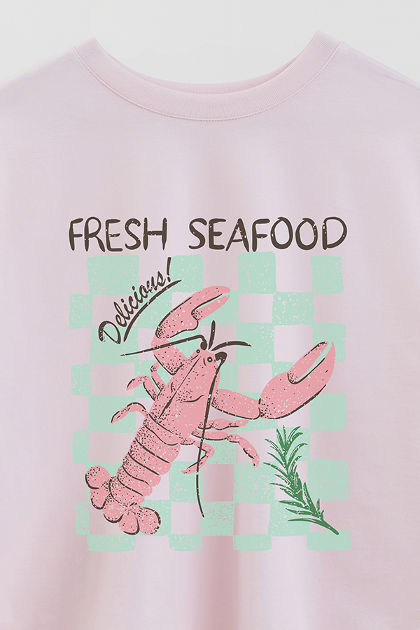 REMERA CROP ESTAMPADA FRESH SEAFOOD