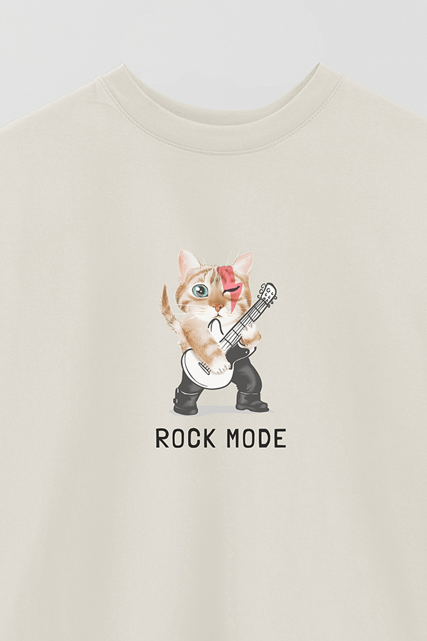 REMERA OVER ESTAMPADA CAT ROCK MODE