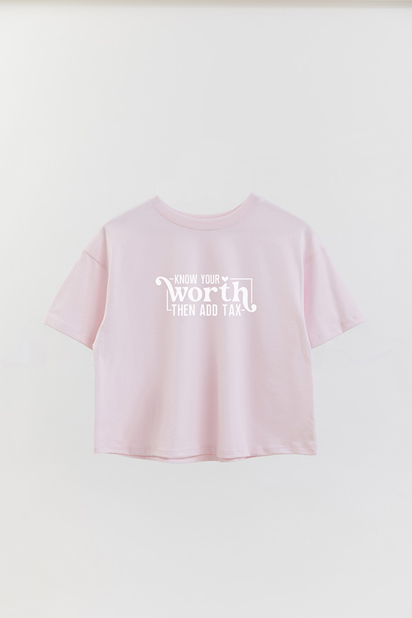 REMERA CROP ESTAMPADA PNK KNOW YOUR WORTH