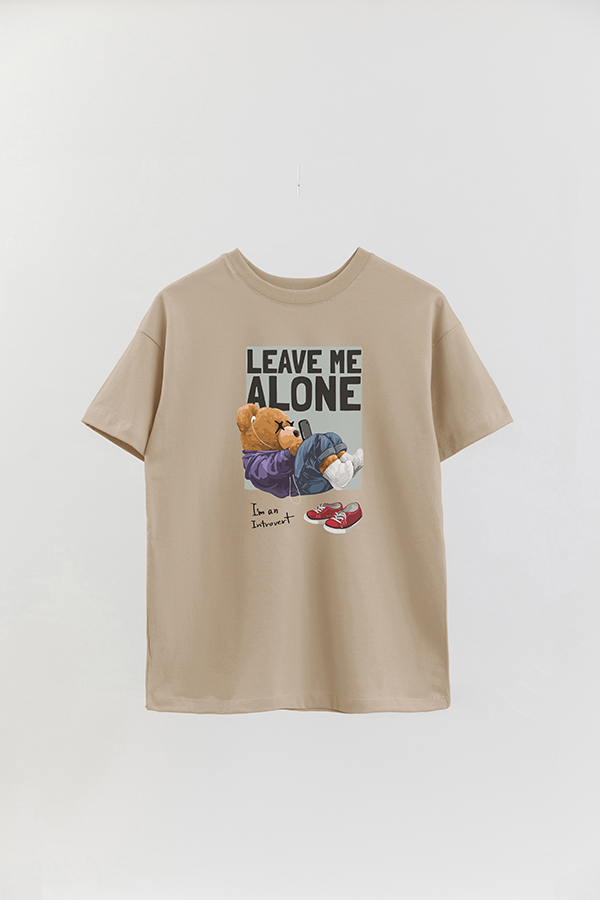 REMERA OVER ESTAMPADA UNISEX TEDDY LEAVE ME ALONE