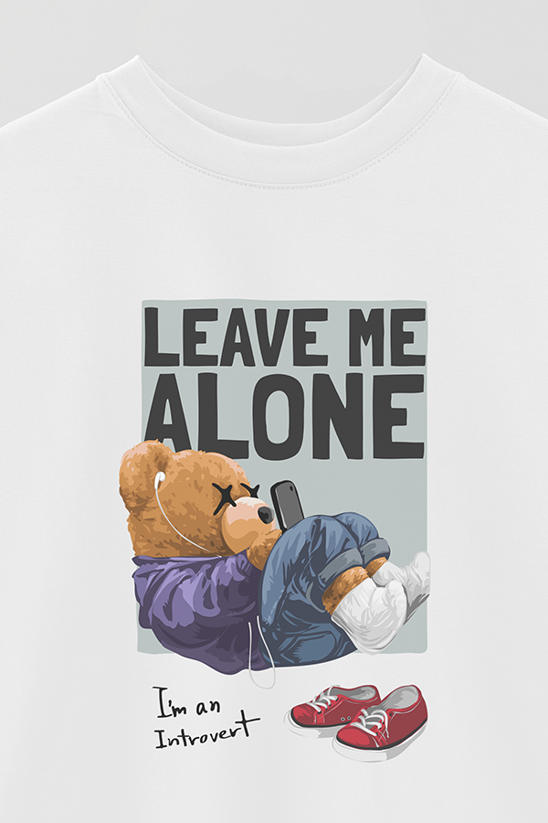 REMERA OVER ESTAMPADA UNISEX TEDDY LEAVE ME ALONE