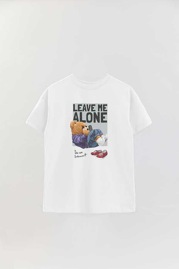 REMERA OVER ESTAMPADA UNISEX TEDDY LEAVE ME ALONE