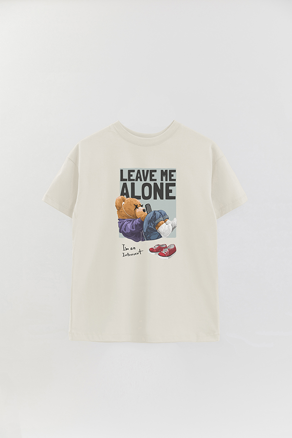 REMERA OVER ESTAMPADA UNISEX TEDDY LEAVE ME ALONE