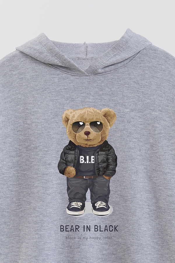 HOODIE RUSTICO KID TEDDY BEAR IN BLACK