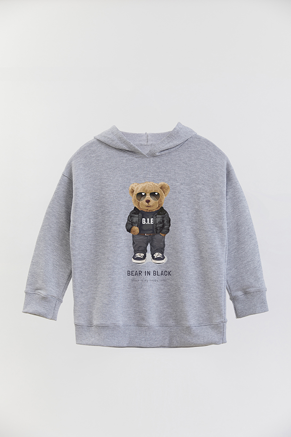 HOODIE RUSTICO KID TEDDY BEAR IN BLACK