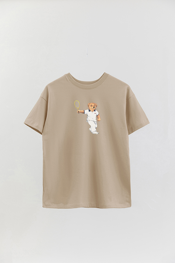REMERA OVER ESTAMPADA UNISEX BEAR WHITE TENNIS
