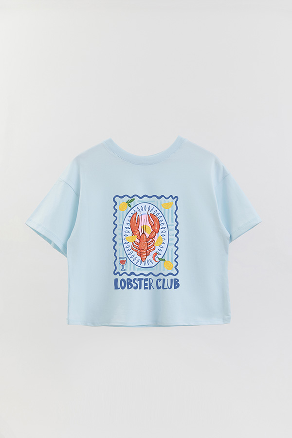 REMERA CROP ESTAMPADA SF LOBSTER CLUB