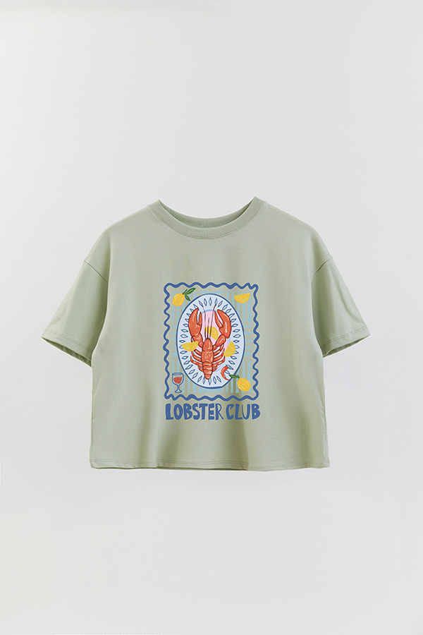 REMERA CROP ESTAMPADA SF LOBSTER CLUB