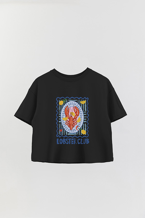 REMERA CROP ESTAMPADA SF LOBSTER CLUB