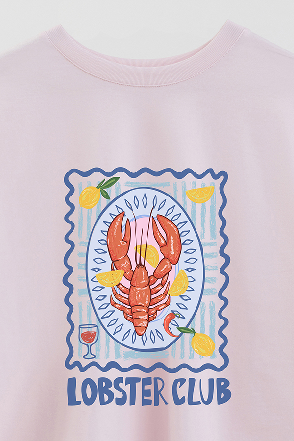 REMERA CROP ESTAMPADA SF LOBSTER CLUB