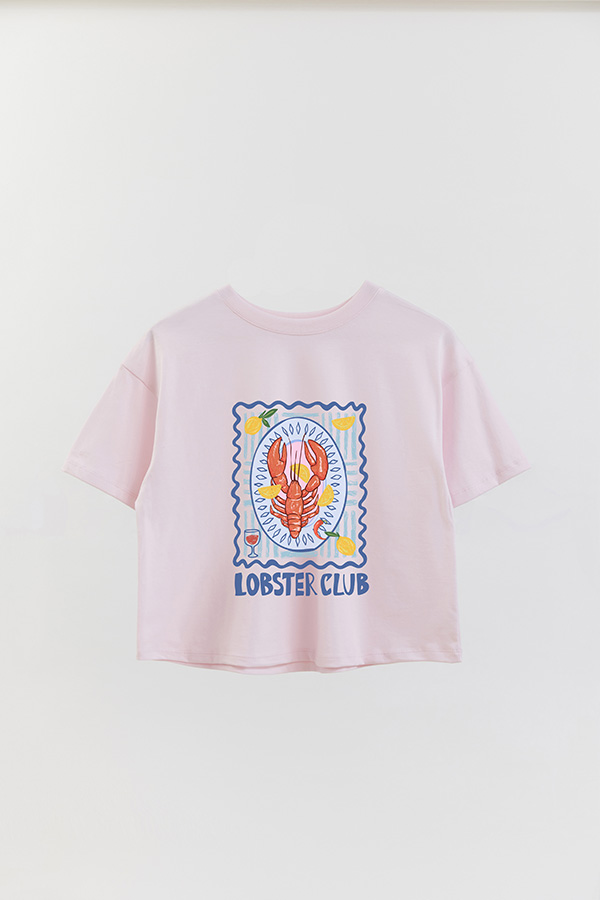 REMERA CROP ESTAMPADA SF LOBSTER CLUB