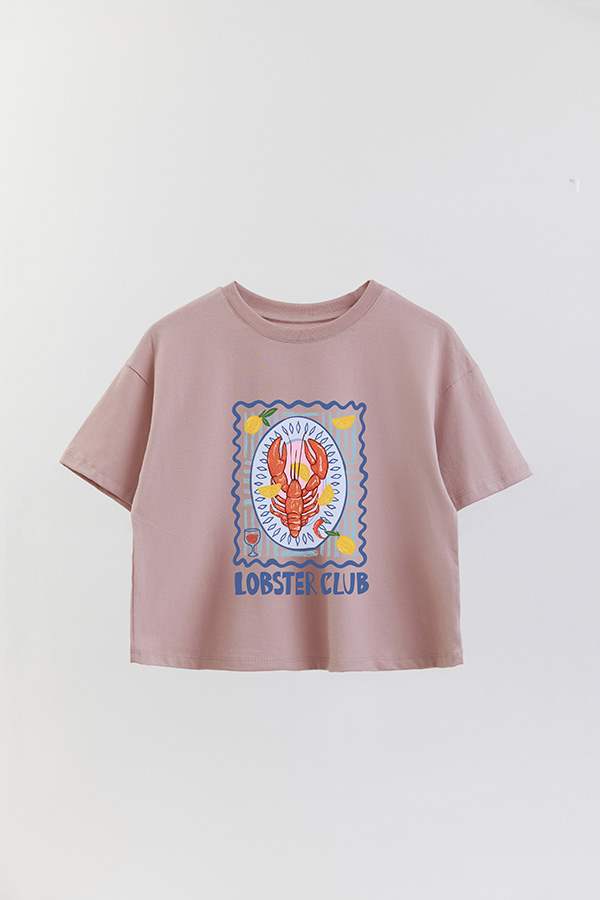 REMERA CROP ESTAMPADA SF LOBSTER CLUB
