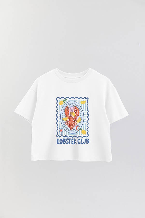 REMERA CROP ESTAMPADA SF LOBSTER CLUB