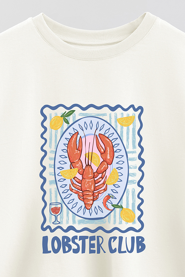 REMERA CROP ESTAMPADA SF LOBSTER CLUB