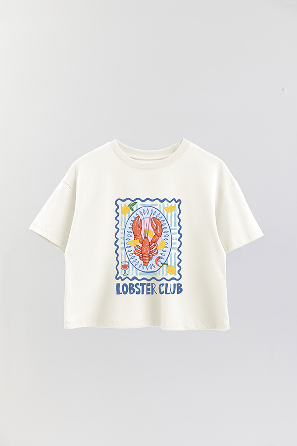 REMERA CROP ESTAMPADA SF LOBSTER CLUB