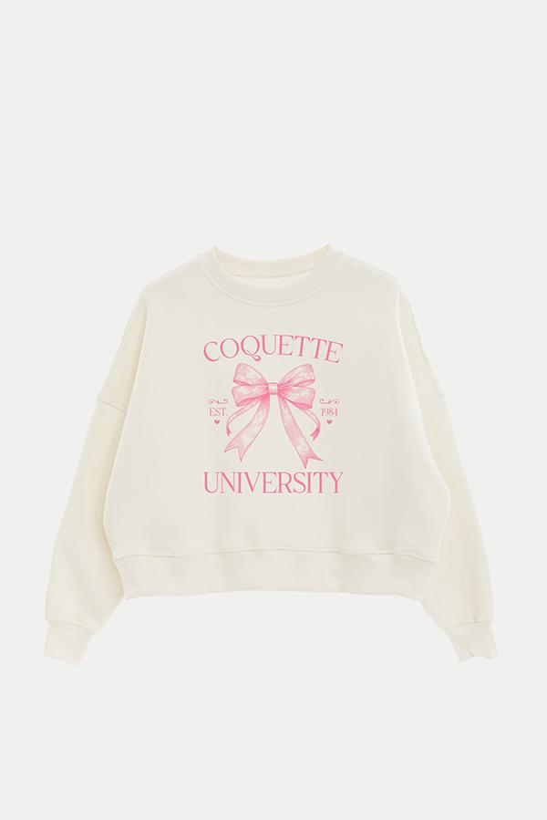 BUZO CROP ESTAMPADO COQUETTE CQT UNIVERSITY
